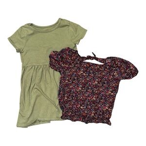 Bundle of Spring / Summer Floral Top & Earthy Green Dress, NWOT & EUC, Size 4T
